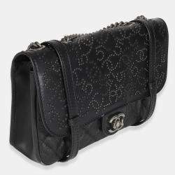 Pre Owned Chanel Black Paris Distressed Calfskin Dallas Studded Buckles Flap Bag