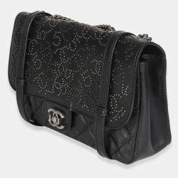 Pre Owned Chanel Black Paris Distressed Calfskin Dallas Studded Buckles Flap Bag