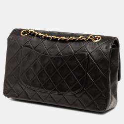 Pre Owned Chanel Black Medium Classic Lambskin Double Flap
