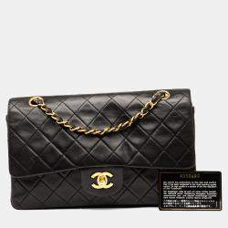 Pre Owned Chanel Black Medium Classic Lambskin Double Flap