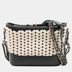Pre Owned Chanel Black White Small Knit and Calfskin Gabrielle Hobo