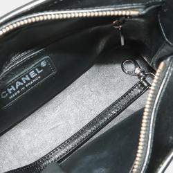 Pre Owned Chanel Black White Small Knit and Calfskin Gabrielle Hobo