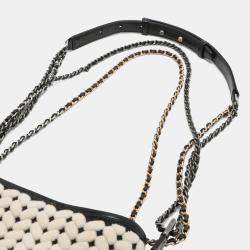 Pre Owned Chanel Black White Small Knit and Calfskin Gabrielle Hobo