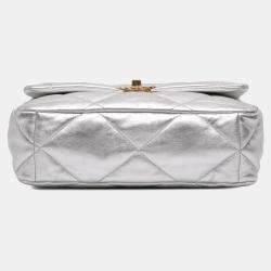 Pre Owned Chanel Silver Large Metallic Lambskin 19 Flap