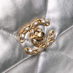 Pre Owned Chanel Silver Large Metallic Lambskin 19 Flap