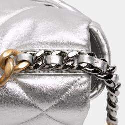 Pre Owned Chanel Silver Large Metallic Lambskin 19 Flap