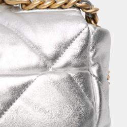 Pre Owned Chanel Silver Large Metallic Lambskin 19 Flap