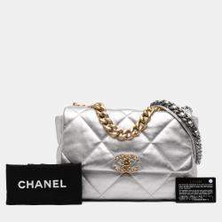 Pre Owned Chanel Silver Large Metallic Lambskin 19 Flap
