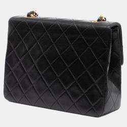 Pre Owned Chanel Black Square Quilted Lambskin Single Flap