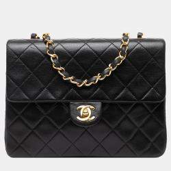 Pre Owned Chanel Black Square Quilted Lambskin Single Flap