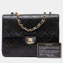 Pre Owned Chanel Black Square Quilted Lambskin Single Flap