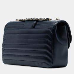 Pre Owned Chanel Navy Blue CC Horizontal Quilted Lambskin Double Flap