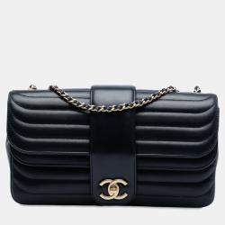Pre Owned Chanel Navy Blue CC Horizontal Quilted Lambskin Double Flap