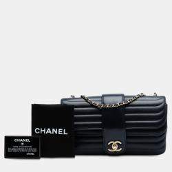 Pre Owned Chanel Navy Blue CC Horizontal Quilted Lambskin Double Flap