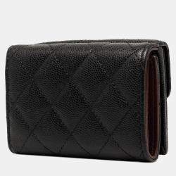 Pre Owned Chanel Black CC Quilted Caviar Flap Card Holder Wallet