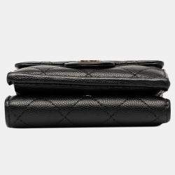 Pre Owned Chanel Black CC Quilted Caviar Flap Card Holder Wallet