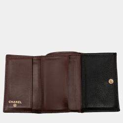 Pre Owned Chanel Black CC Quilted Caviar Flap Card Holder Wallet