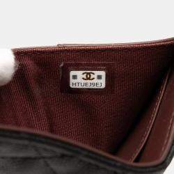 Pre Owned Chanel Black CC Quilted Caviar Flap Card Holder Wallet