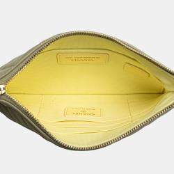 Pre Owned Chanel Green Small Quilted Lambskin O Case Zip Pouch