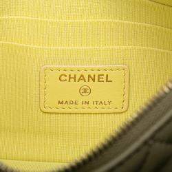 Pre Owned Chanel Green Small Quilted Lambskin O Case Zip Pouch