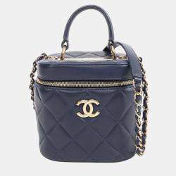 Pre Owned Chanel Navy Blue Quilted Lambskin Trendy CC Vanity Case