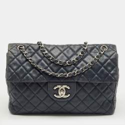 Pre Owned Chanel Navy Blue Quilted Leather Maxi CC Crave Flap Bag