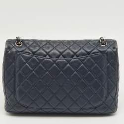 Pre Owned Chanel Navy Blue Quilted Leather Maxi CC Crave Flap Bag