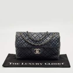 Pre Owned Chanel Navy Blue Quilted Leather Maxi CC Crave Flap Bag