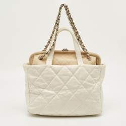 Pre Owned Chanel White/Cream Quilted Glazed Leather and Suede Portobello Tote 
