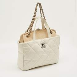 Pre Owned Chanel White/Cream Quilted Glazed Leather and Suede Portobello Tote 