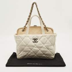 Pre Owned Chanel White/Cream Quilted Glazed Leather and Suede Portobello Tote 
