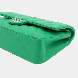Pre Owned Chanel Green Medium Classic Lambskin Double Flap