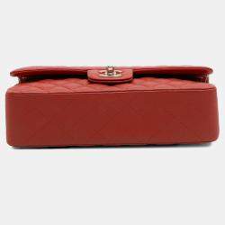 Pre Owned Chanel Red Medium Classic Lambskin Double Flap