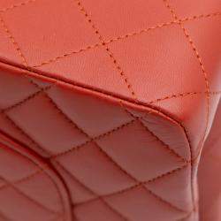 Pre Owned Chanel Red Medium Classic Lambskin Double Flap