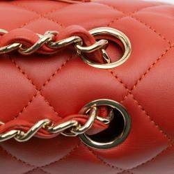 Pre Owned Chanel Red Medium Classic Lambskin Double Flap