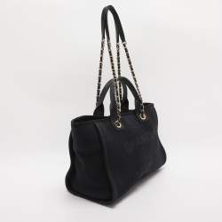 Pre Owned Chanel Indigo Canvas and Leather Small Deauville Shopper Tote