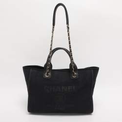 Pre Owned Chanel Indigo Canvas and Leather Small Deauville Shopper Tote