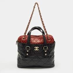 Pre Owned Chanel Black/Red Quilted Leather Portobello Frame Bag