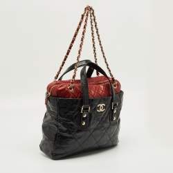 Pre Owned Chanel Black/Red Quilted Leather Portobello Frame Bag
