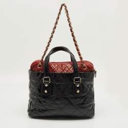 Pre Owned Chanel Black/Red Quilted Leather Portobello Frame Bag