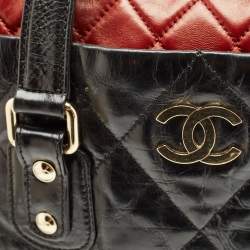 Pre Owned Chanel Black/Red Quilted Leather Portobello Frame Bag