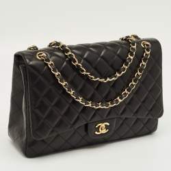 Pre Owned Chanel Black Quilted Leather Maxi Classic Single Flap Bag