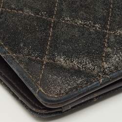 Pre Owned Chanel Black/Gold Quilted Suede Paris Edinburgh Long Wallet