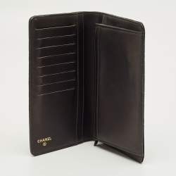 Pre Owned Chanel Black/Gold Quilted Suede Paris Edinburgh Long Wallet