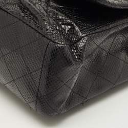 Pre Owned Chanel Black Quilted Lizard Maxi Classic Double Flap Bag
