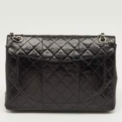 Pre Owned Chanel Black Quilted Lizard Maxi Classic Double Flap Bag