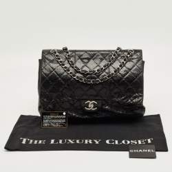 Pre Owned Chanel Black Quilted Lizard Maxi Classic Double Flap Bag