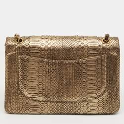 Pre Owned Chanel Gold/Black Python Jumbo Classic Double Flap Bag