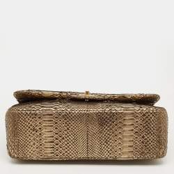 Pre Owned Chanel Gold/Black Python Jumbo Classic Double Flap Bag