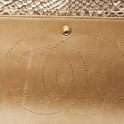 Pre Owned Chanel Gold/Black Python Jumbo Classic Double Flap Bag